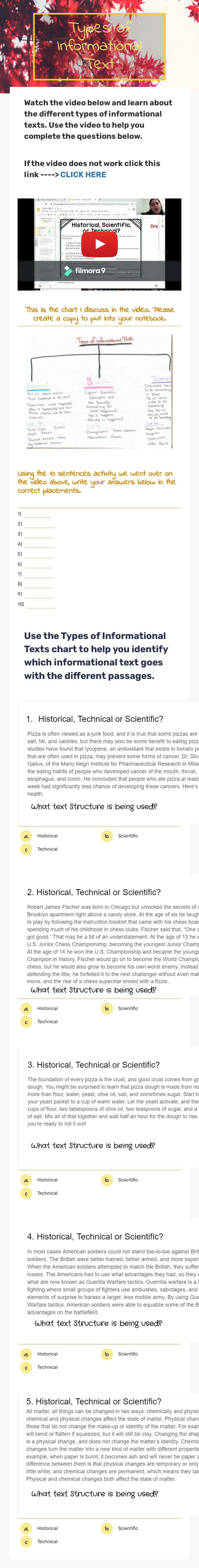 Types of Informational Text worksheet preview image