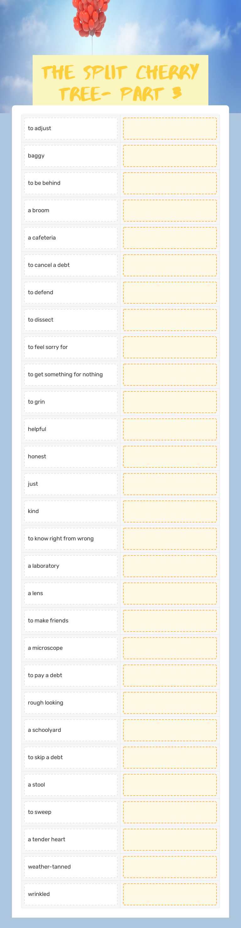 the split cherry tree- part 3 vocabulary worksheet preview image