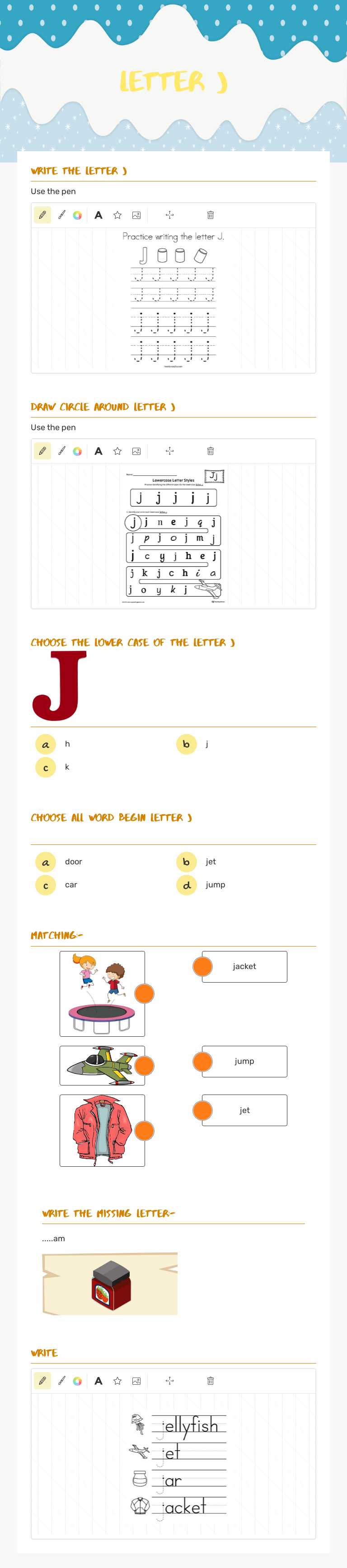 Letter J worksheet preview image