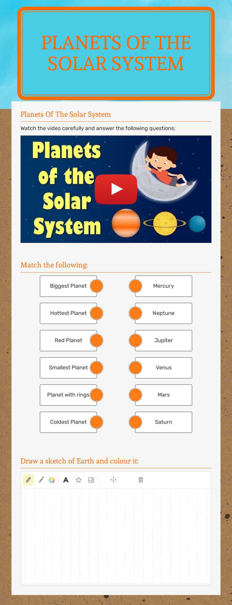 PLANETS OF THE SOLAR SYSTEM worksheet preview image