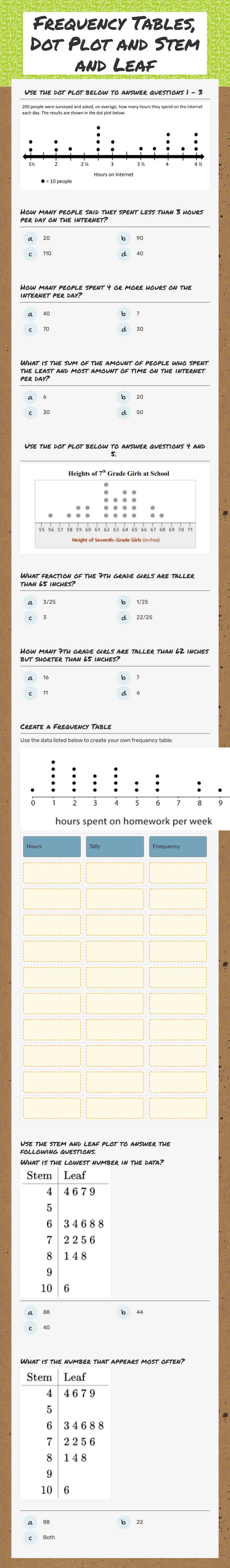 Frequency Tables, Dot Plot and Stem and Leaf by Stephen Desecottier ...