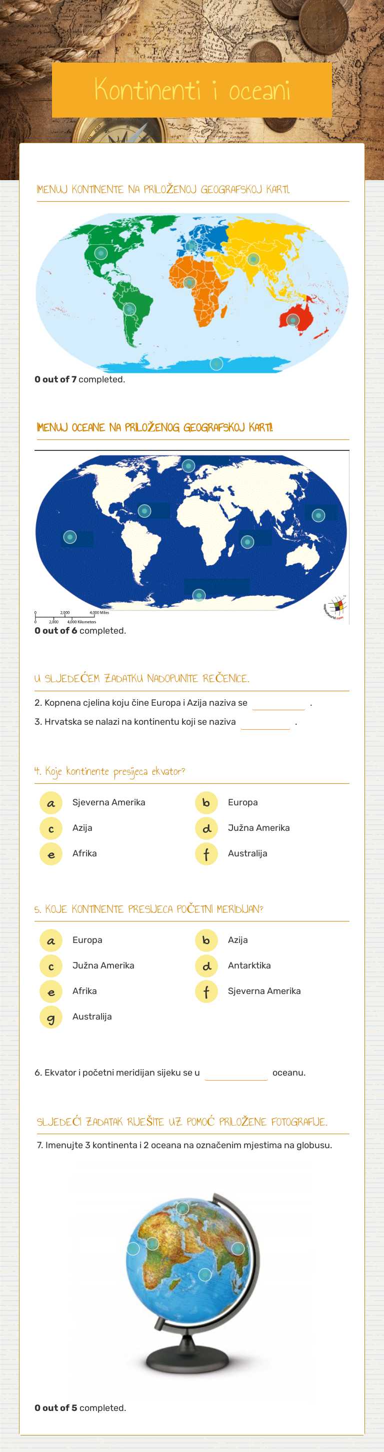 Kontinenti i oceani Grade 5 worksheet preview