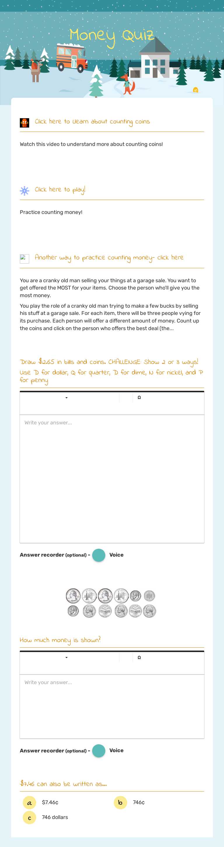 Money Quiz worksheet preview image