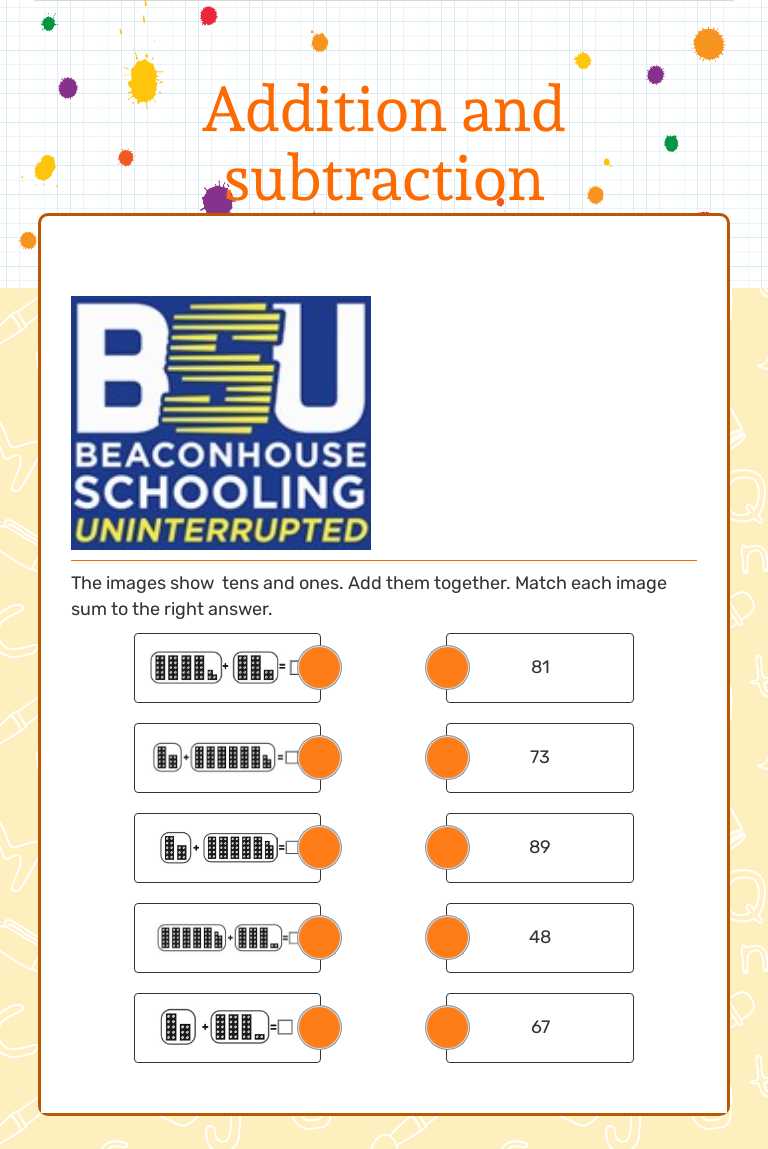 Addition and subtraction worksheet preview image