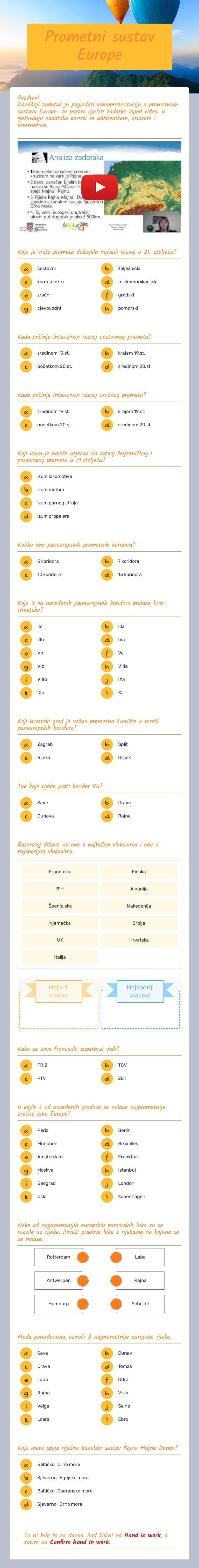 Prometni sustav Europe worksheet preview image