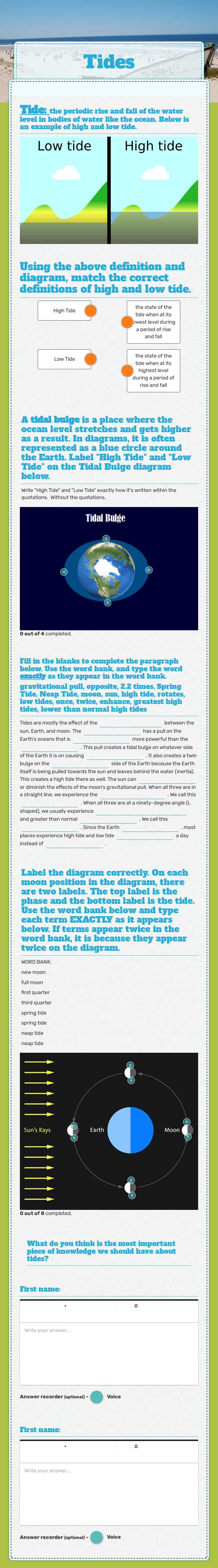 Tides Grade 5 worksheet preview