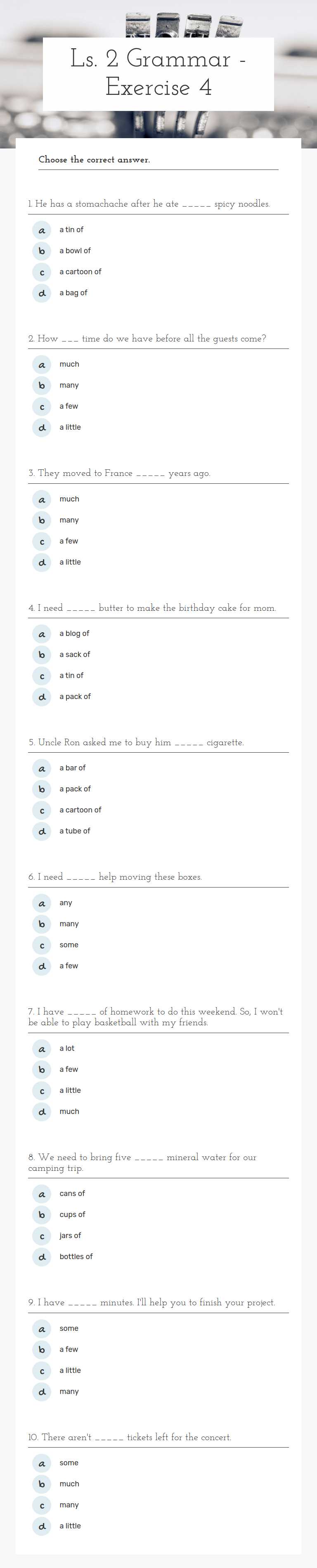 Ls. 2 Grammar - Exercise 4 worksheet preview image