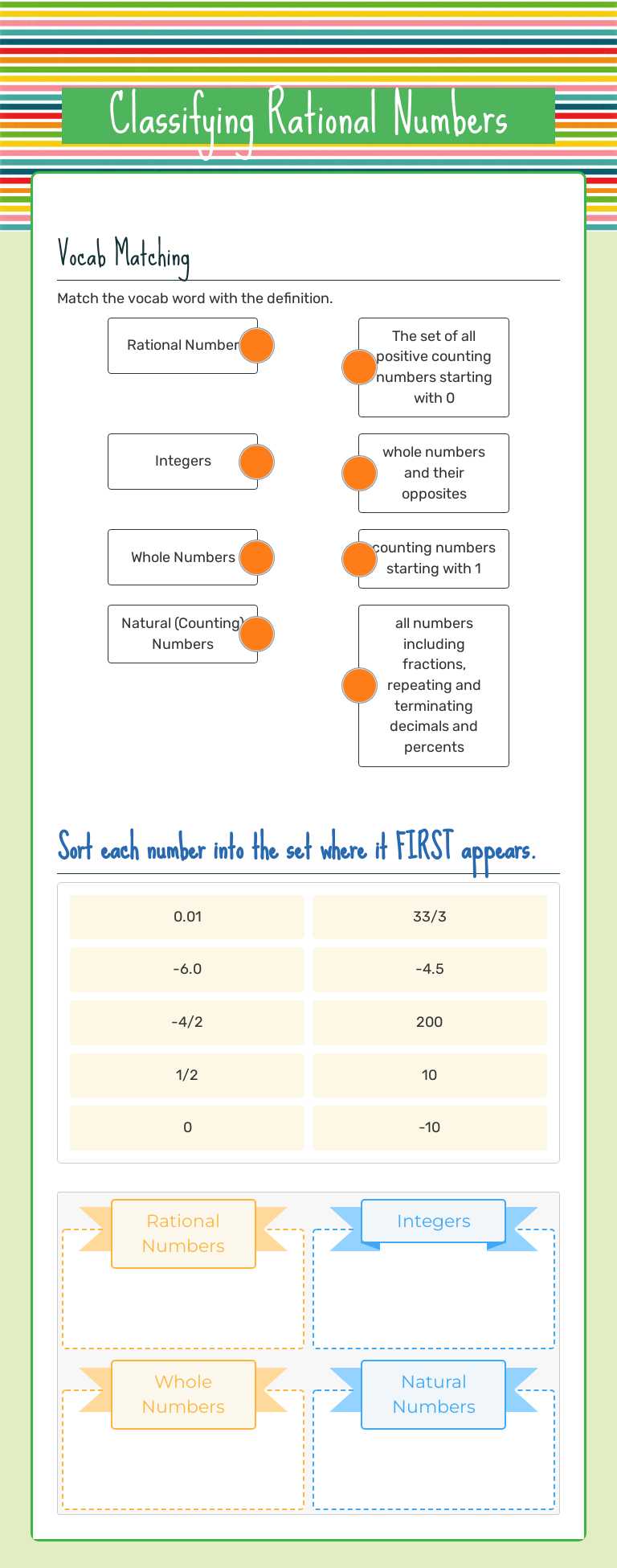 Classifying Rational Numbers worksheet preview image