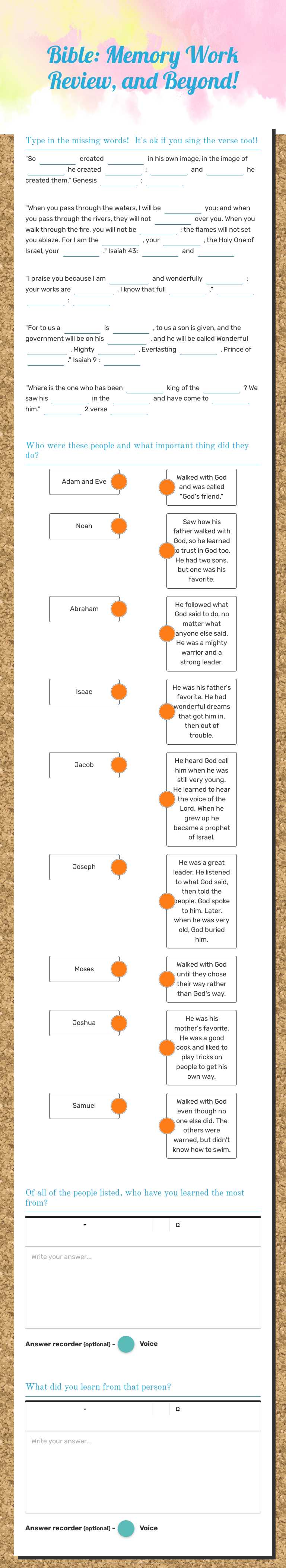 Bible:  Memory Work Review, and Beyond! Grade 3 worksheet preview
