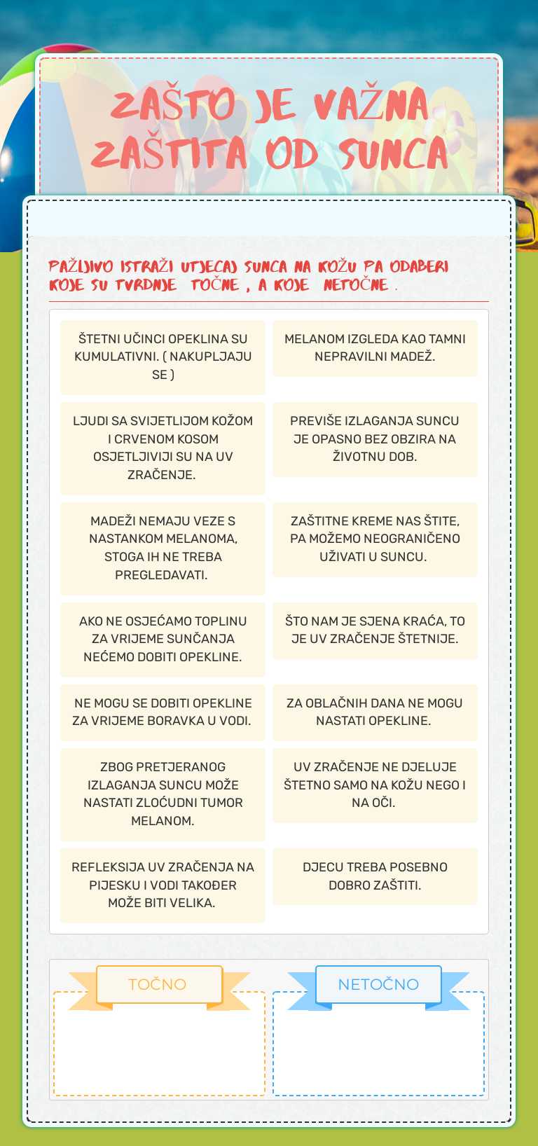 ZAŠTO JE VAŽNA ZAŠTITA OD SUNCA worksheet preview image