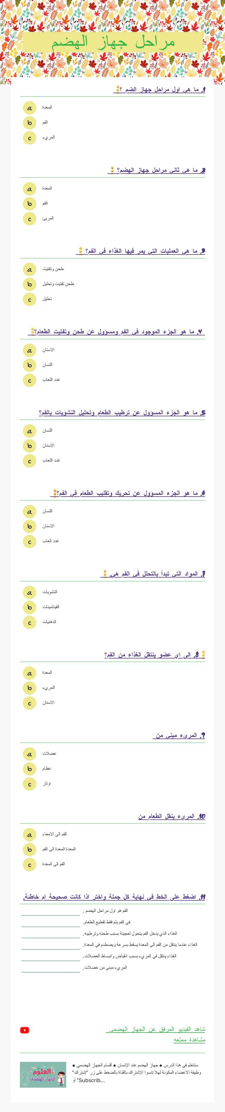 مراحل جهاز الهضم worksheet preview image