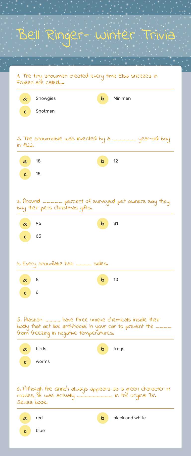 Bell Ringer- Winter Trivia worksheet preview image