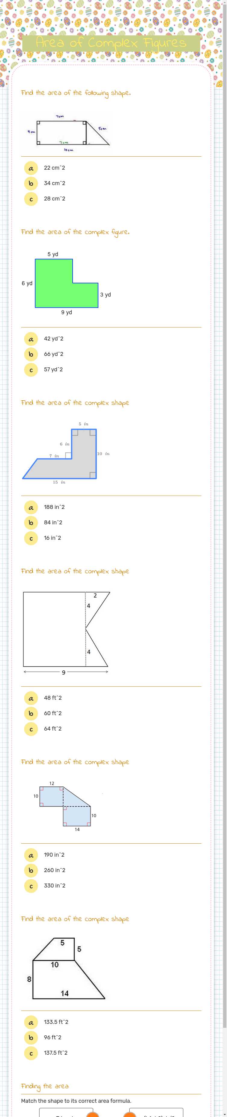 Area of Complex Figures worksheet preview image