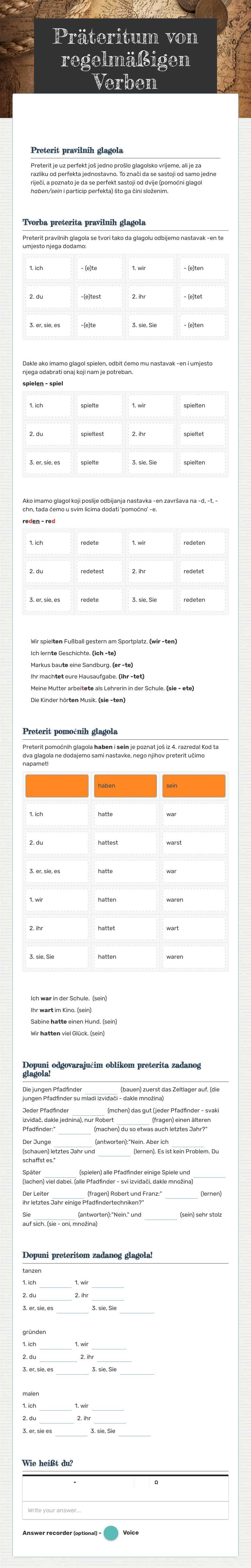 Präteritum von regelmäßigen Verben worksheet preview image
