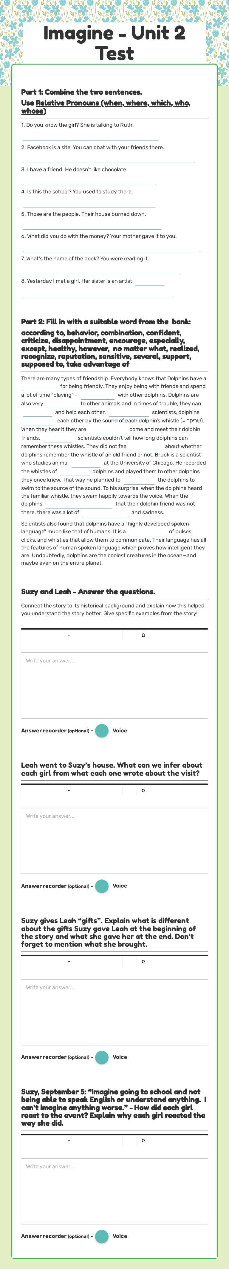 Imagine - Unit 2 Test worksheet preview image