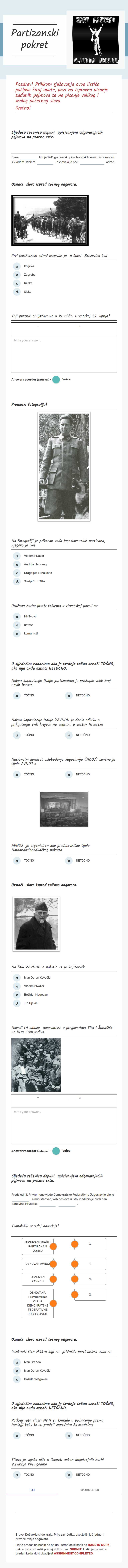 Partizanski pokret worksheet preview image