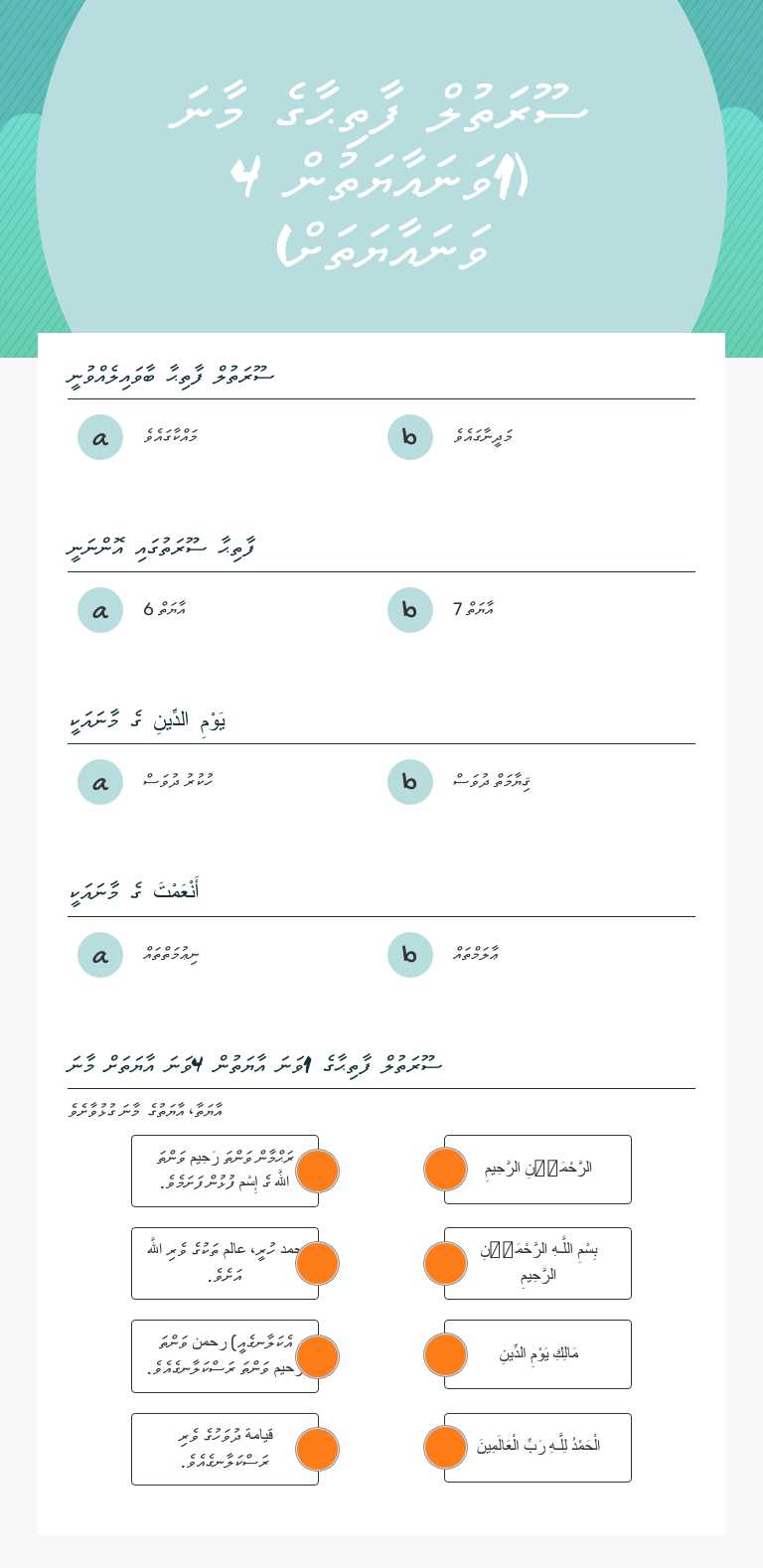 ސޫރަތުލް ފާތިޙާގެ މާނަ (1ވަނައާޔަތުން 4 ވަނައާޔަތަށް) worksheet preview image