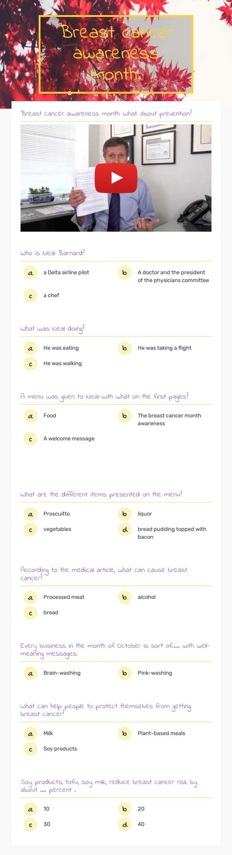 Breast cancer awareness month. worksheet preview image