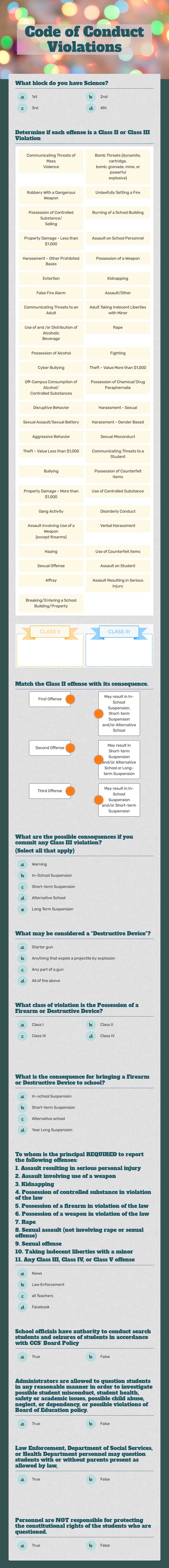 Code of Conduct Violations worksheet preview image