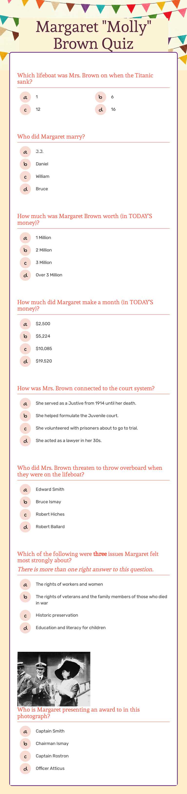 Margaret "Molly" Brown Quiz worksheet preview
