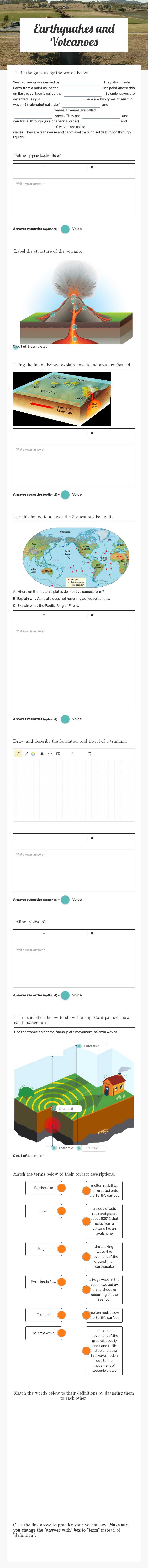 Earthquakes and Volcanoes worksheet preview image