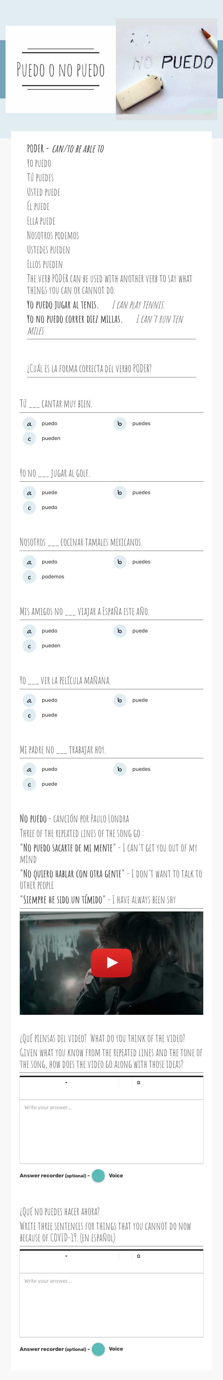 Puedo o no puedo worksheet preview image