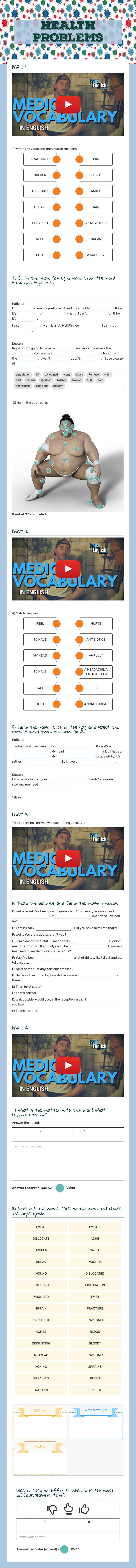 HEALTH PROBLEMS worksheet preview image