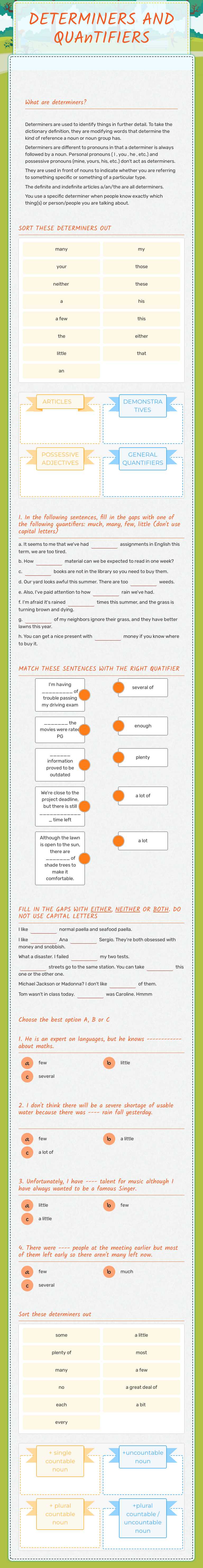 DETERMINERS AND QUAnTIFIERS worksheet preview image