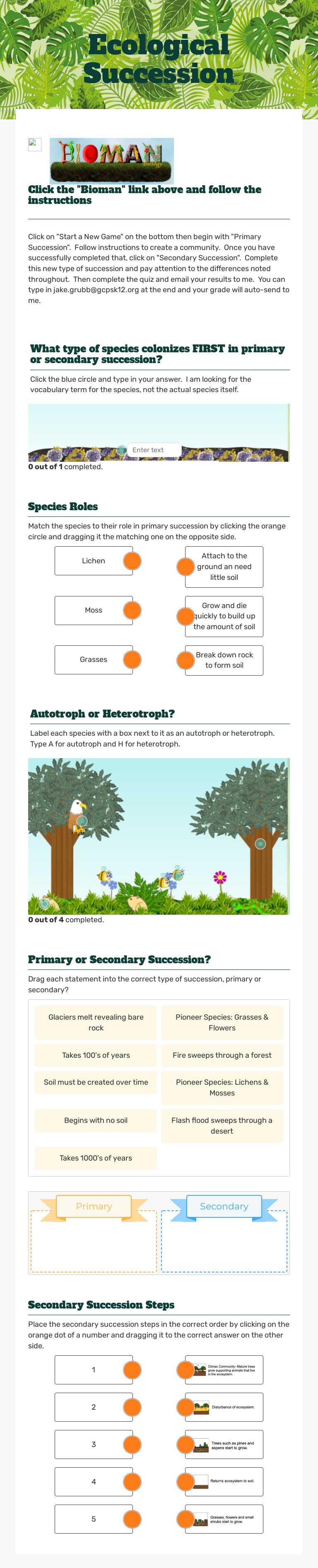 Ecological Succession worksheet preview image