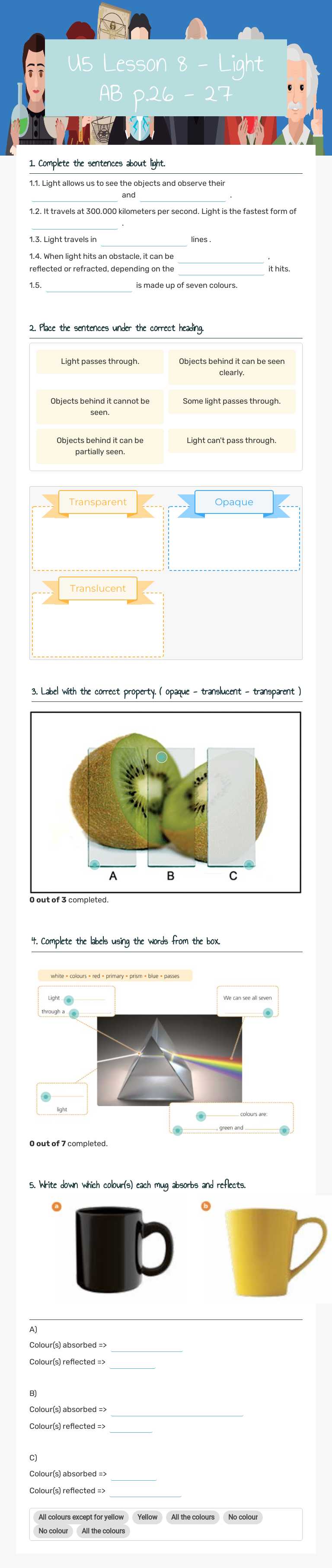 U5 Lesson 8 - Light AB p.26 - 27 worksheet preview image
