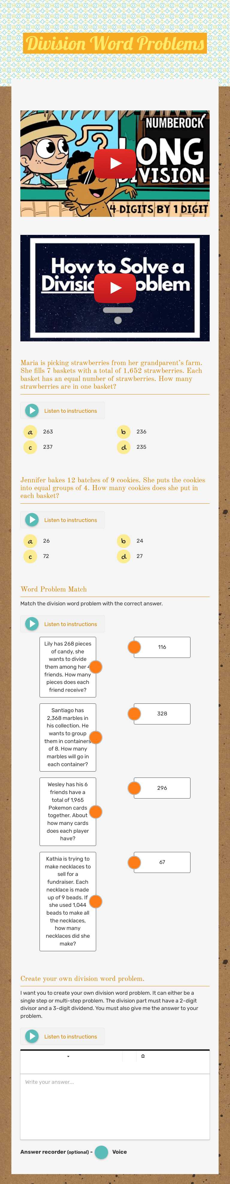 Division Word Problems worksheet preview image