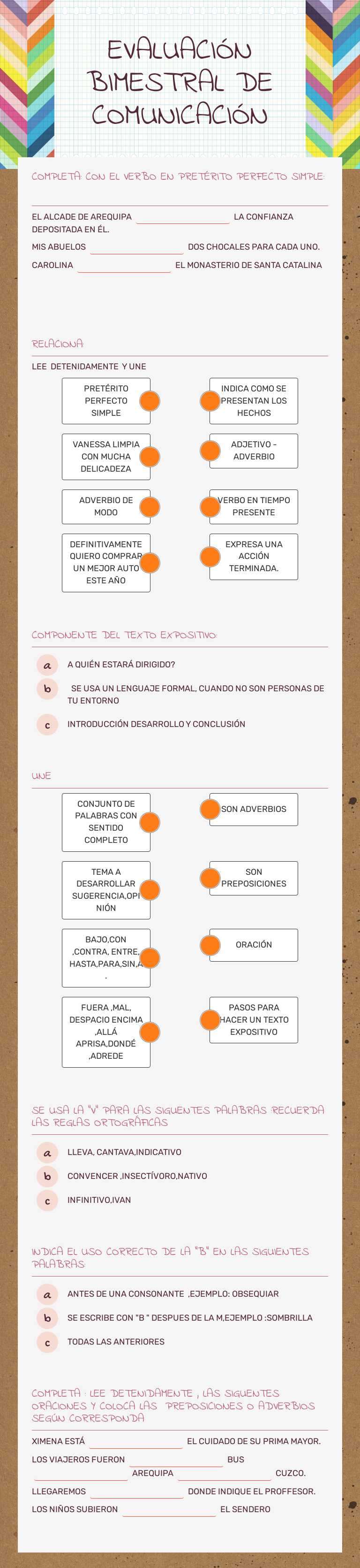 EVALUACIÓN BIMESTRAL DE COMUNICACIÓN worksheet preview