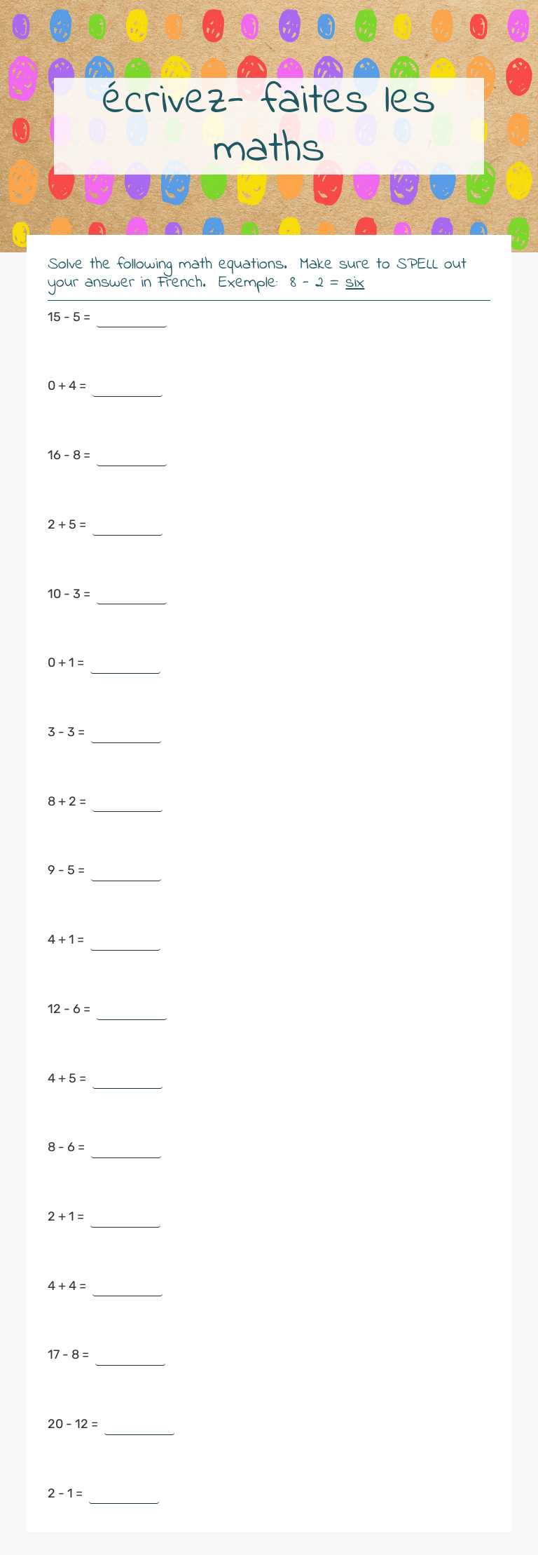 écrivez- faites les maths worksheet preview image