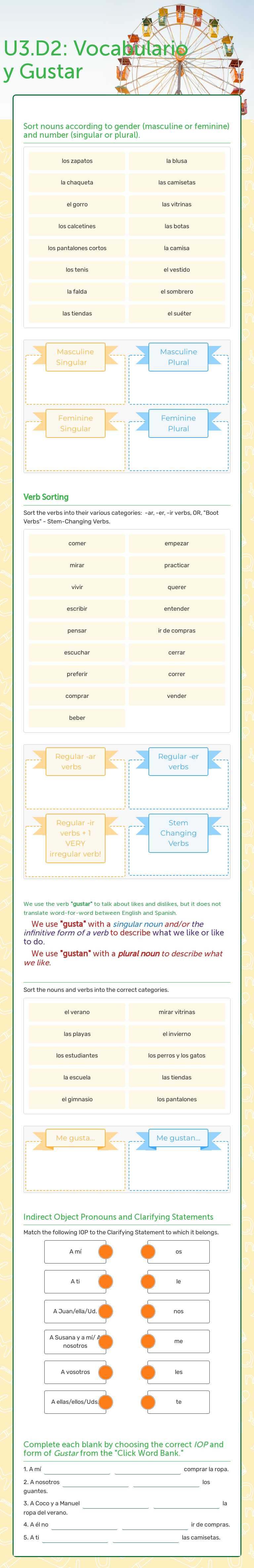 U3.D2: Vocabulario y Gustar worksheet preview image