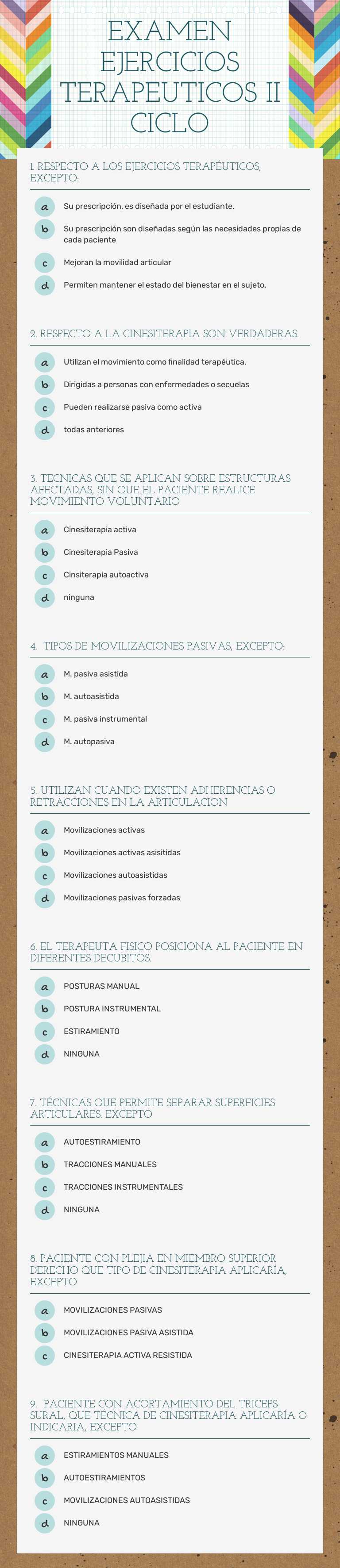 EXAMEN EJERCICIOS TERAPEUTICOS II CICLO worksheet preview image