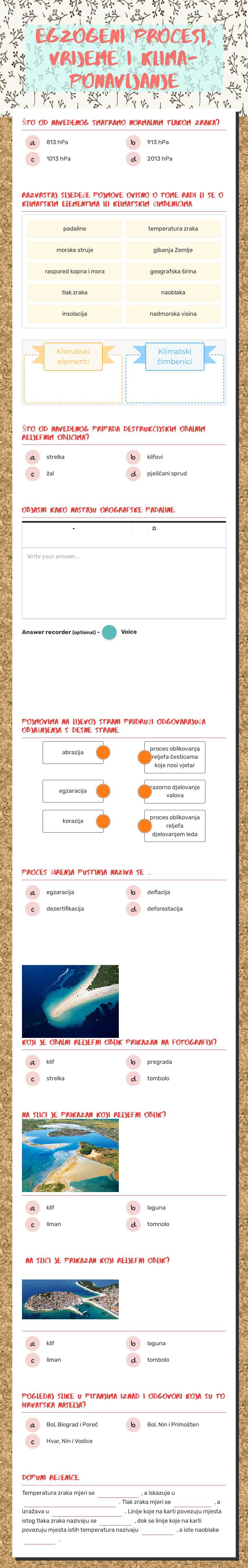 Egzogeni procesi, vrijeme i klima-ponavljanje worksheet preview image