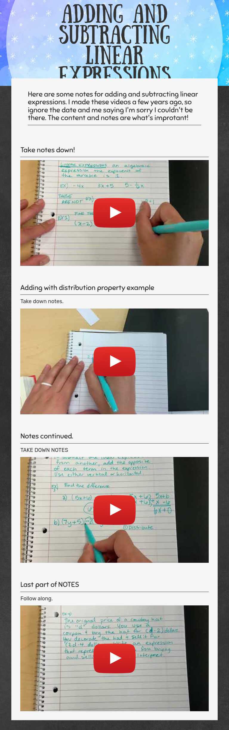 Adding and subtracting linear expressions worksheet preview image