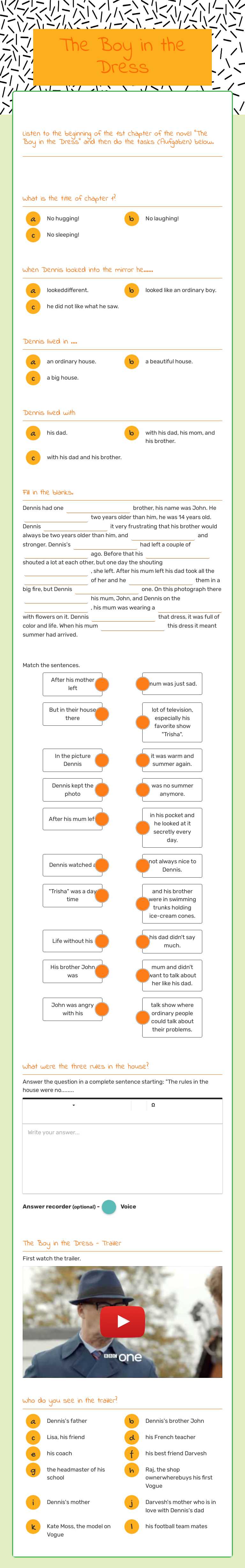 The Boy in the Dress worksheet preview image