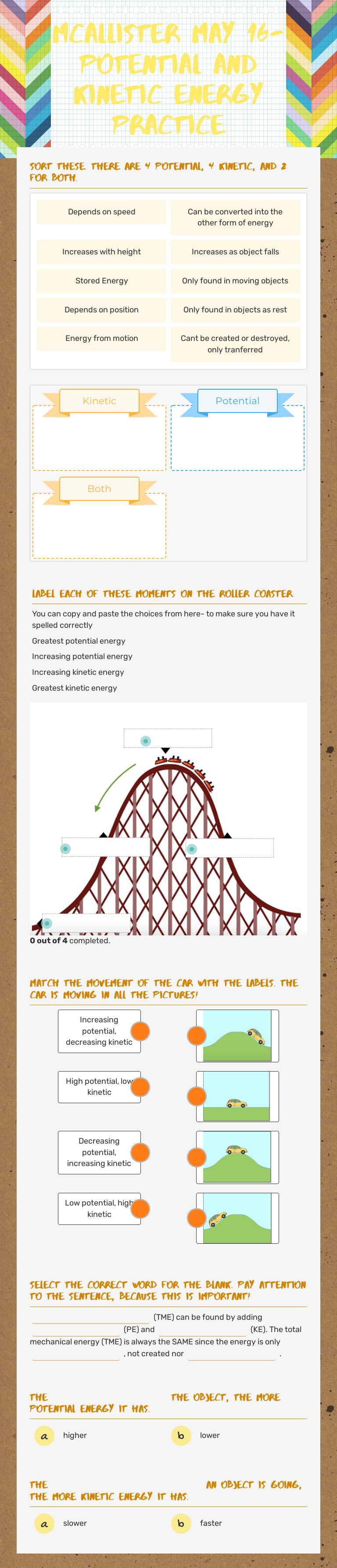 McAllister May 16- Potential and Kinetic Energy practice worksheet preview image