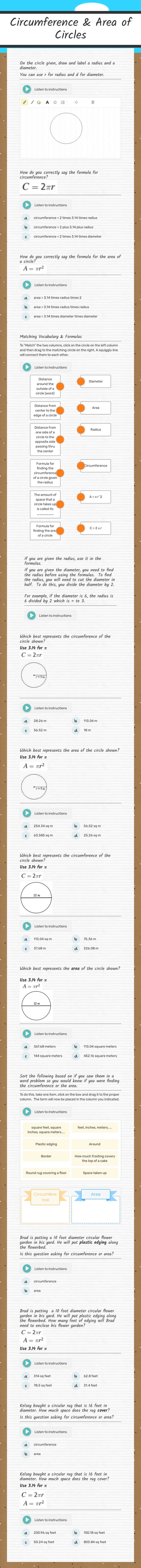 Circumference & Area    
 of Circles worksheet preview image
