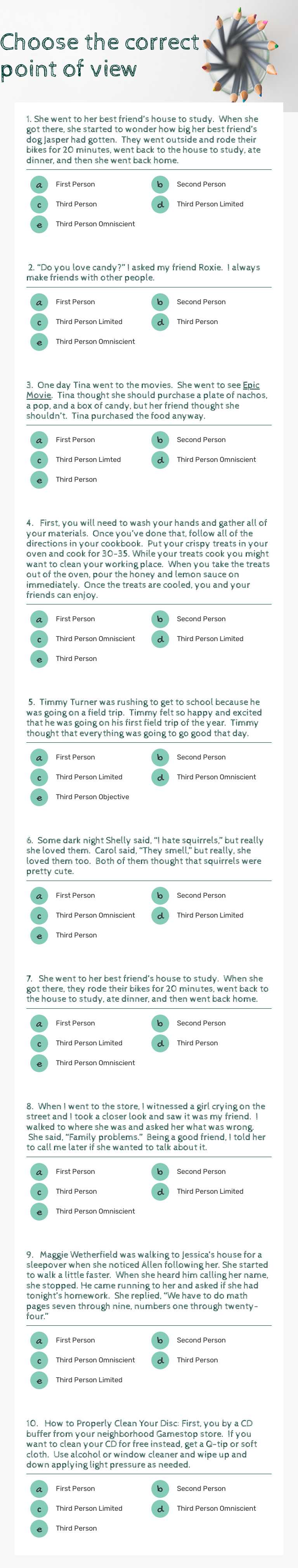 Choose the correct point of view worksheet preview image