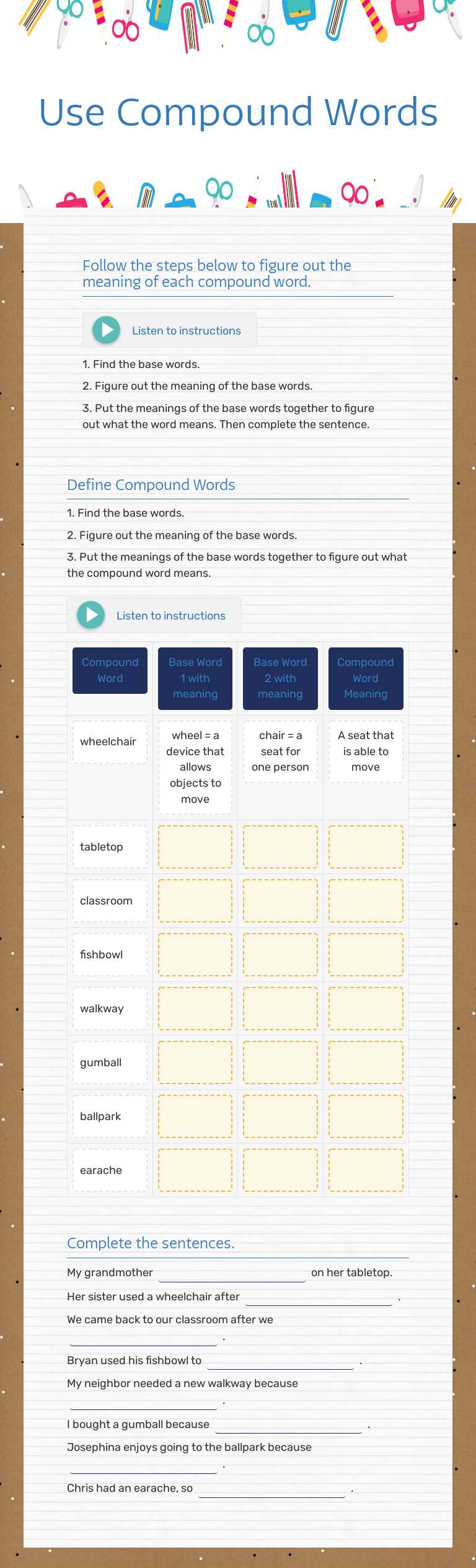 Use Compound Words worksheet preview image