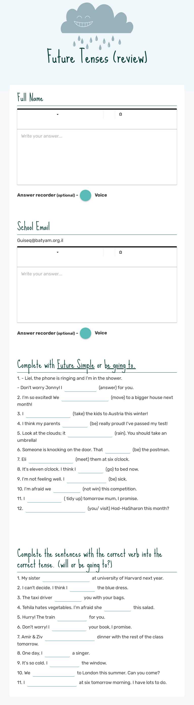 Future Tenses (review) worksheet preview image