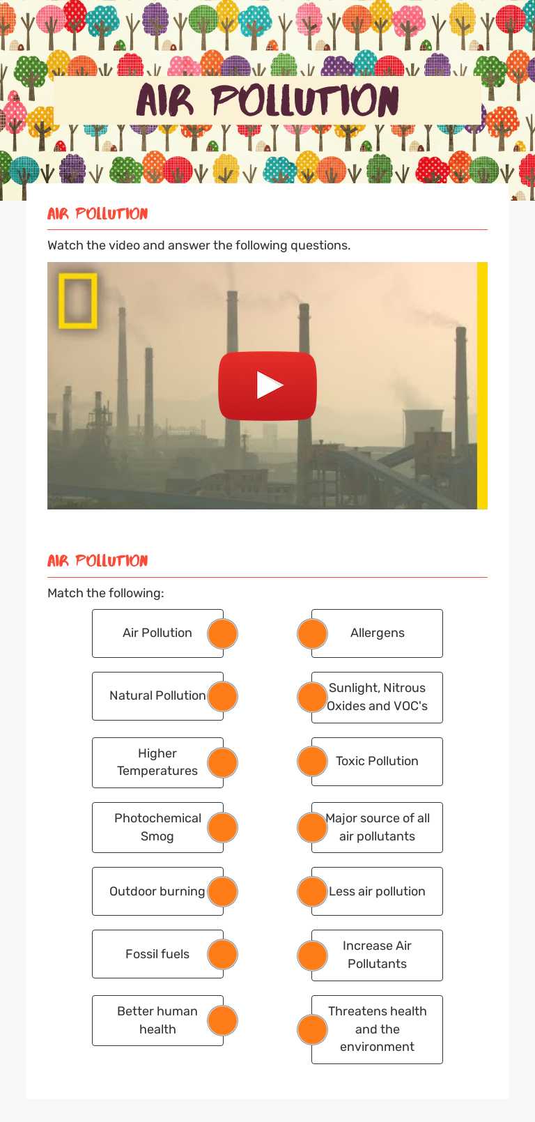 Air pollution worksheet preview image