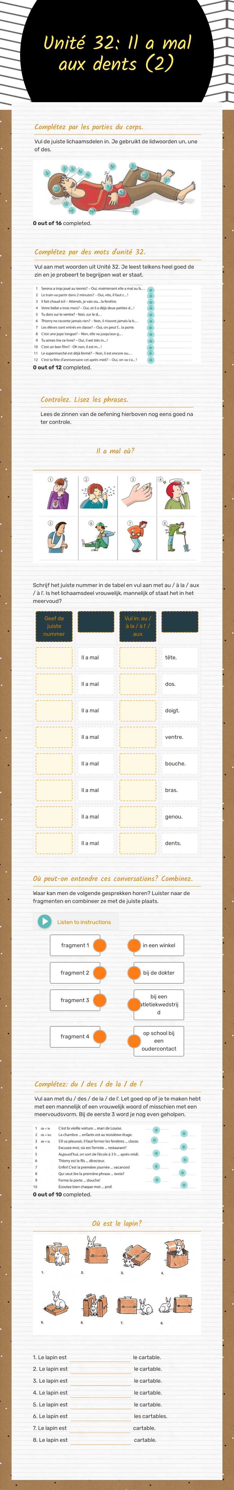 Unité 32: Il a mal aux dents (2) worksheet preview image