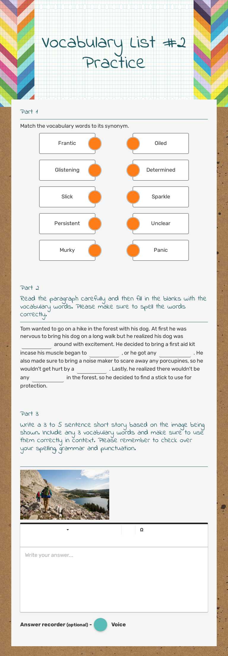 Vocabulary List #2 Practice worksheet preview