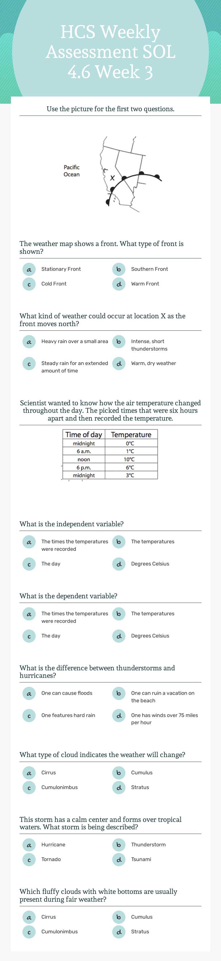 HCS Weekly Assessment SOL 4.6 Week 3 worksheet preview image