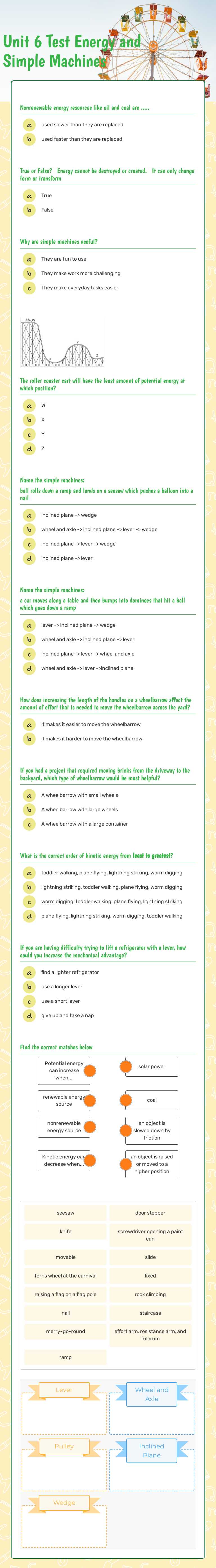 Unit 6 Test Energy and Simple Machines worksheet preview image
