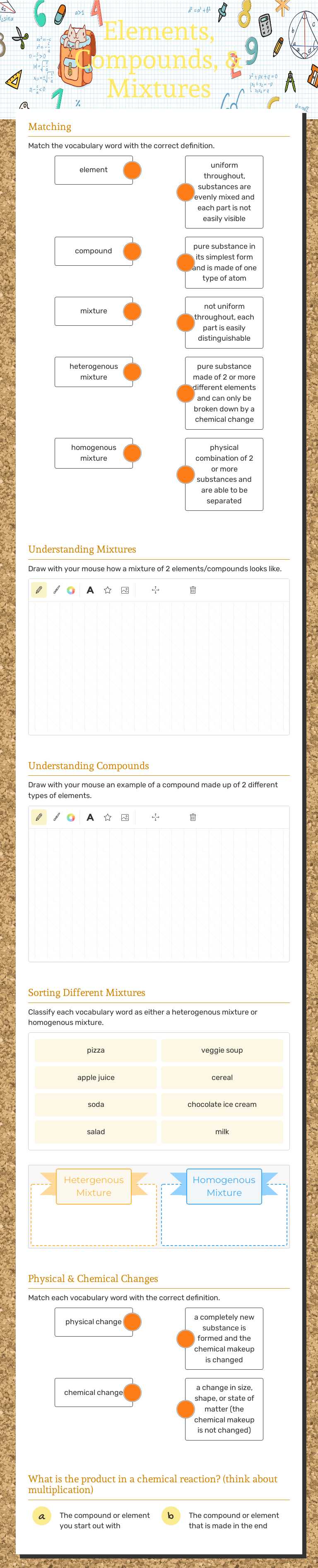 Elements, Compounds, & Mixtures Grade 8 worksheet preview