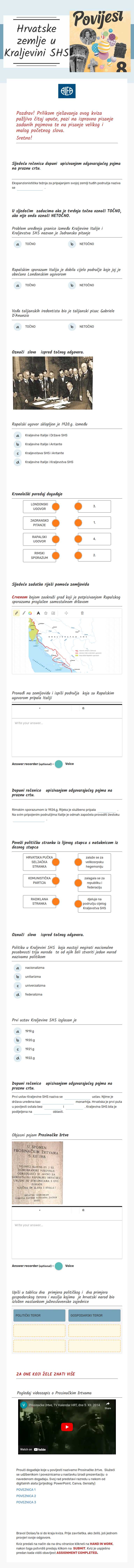 Hrvatske zemlje u Kraljevini SHS worksheet preview image